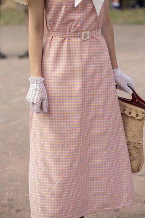 Woman wearing gloves and handbagの写真素材