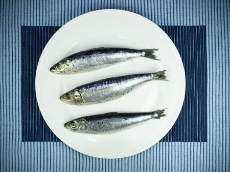fresh sardine on a plateの写真素材