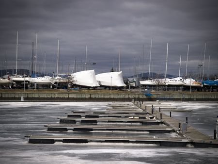 storage of boat in quebec portの写真素材
