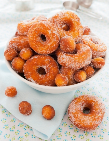 Homemade nature donut in a bowl. Shallow depth of field.の写真素材