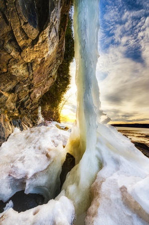 Beautiful landscape with melting ice to show the spring time or global warming climate change.の写真素材