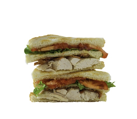 Chicken club sandwich isolated on a white background. Clipping path in the file.の写真素材
