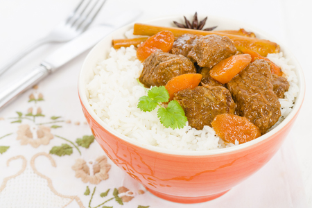 Bo Kho - Vietnamese beef stew cooked with lemongrass, star anise, bay leaf and cassia bark served with rice.の写真素材