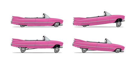 Vector Illustration of the Classic Cartoon American Car lowrider in different positions. Side view. Template for your poster flyer banner etc. for your event.のイラスト素材