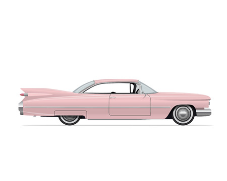 Classic American Vintage Pink Car. Side view Retro Car. Vector Illustration.のイラスト素材