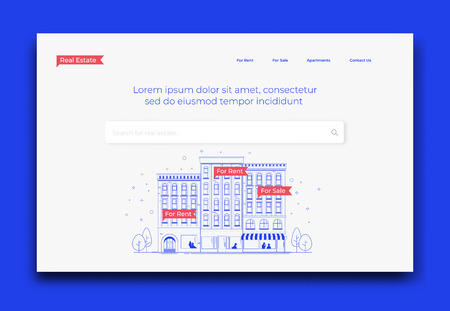 Real Estate Company Website Homepage Mockup Template. Modern Vector Illustration.のイラスト素材