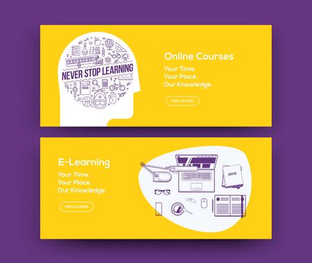 E-Learning web banners design for online courses website or social network page. Vector eps 10 illustration.のイラスト素材