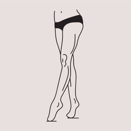 Sexy woman legs. Minimalistic hand drawn female sketch lined art for beauty industry. Vector eps 10 illustrationのイラスト素材