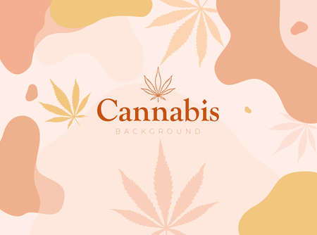 Pattern with trendy pastel colored liquid vector shapes and leaves of Cannabis. Marijuana background for packing design or social media post or banner design. Vector eps 10 illustration.のイラスト素材