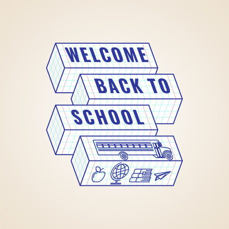 Welcome back to school typographic label or badge or poster creative design template. Vector eps 10 illustrationのイラスト素材