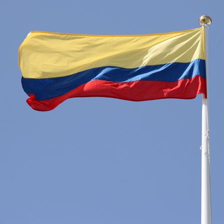 The red, yellow and blue flag of Colombia, South America.の写真素材