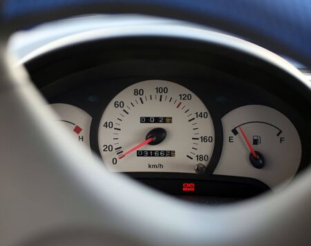 View from behind the steering wheel in a carの写真素材