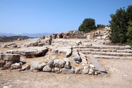 The steps leading into the "palace" complex at the ancient Minoan site of Gournia in eastern Crete, Greeceの写真素材