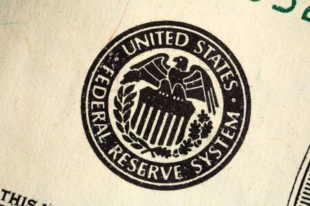Macro of the Federal Reserve seal printed on a US banknote.の写真素材