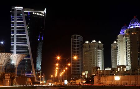 The main five-star hotels area of Doha, in West Bay, pictured at night.