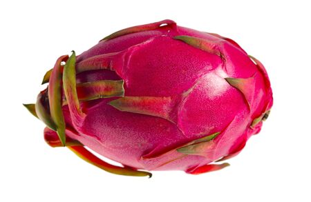 A dragon fruit, actually the fruit of the cactus Hylocereus sp., isolated on a white background. The fruit is also known as pitahaya or pitaya.の写真素材