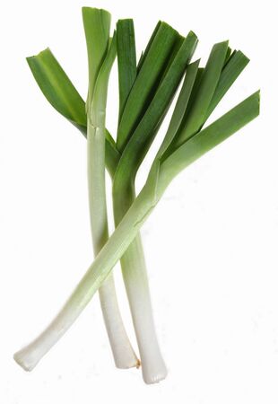 Three leeks. The vegetable is a national symbol of Walesの写真素材