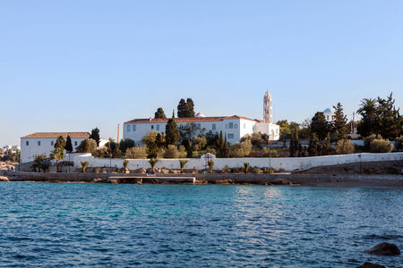 The former monastery of Agios Nikolaos on Spetses Island, Greece, which is now the island's...