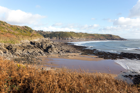 View across Brandy Cove, near Caswell Bay, on Tthe South Wales Coast Pathの写真素材