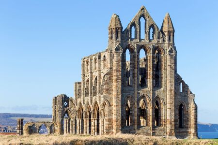 The ruins of Whitby Abbey in Yorkshire, UK, which provided inspiration for Bram Stoker's Dracula.の写真素材