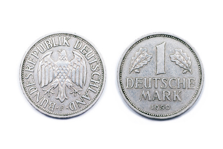 One German Mark Coin minted 1950. The Mark was the official currency of Germany until 31st December 2001 when the Euro currency was adopted in Germany.の写真素材