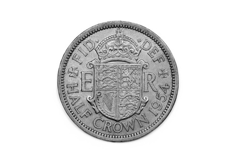 A half Crown coin from the U.K. minted in 1954 featuring the shield of the Royal Standard on the reverse sideの写真素材