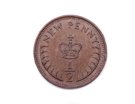 Half a new penny sterling minted 1971 which was the year that Decimalization was adopted in the U.K.の写真素材