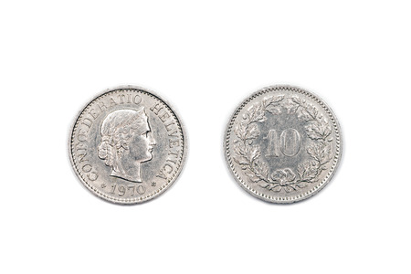 A ten Rappen coin from Switzerland dated 1970の写真素材