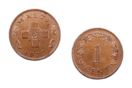 One cent coin from Malta minted 1977 and featuring the Maltese cross.の写真素材