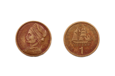 OneDrachma coin from Greece isolated on a white background.の写真素材