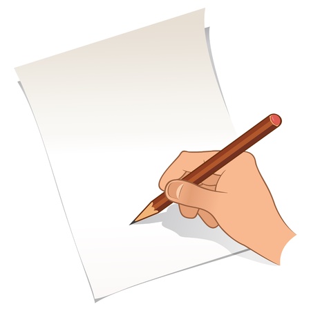 Hand holding a pencil on paperのイラスト素材