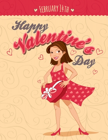 Valentine s Day vintage greeting card with a girlのイラスト素材