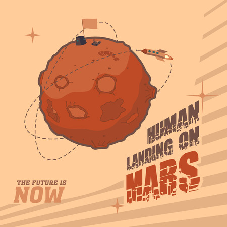 Vintage space postcard dedicated to the day of landing humans on Marsのイラスト素材