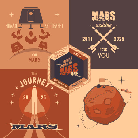 Flat design elements, vintage labels for Mars colonization programのイラスト素材