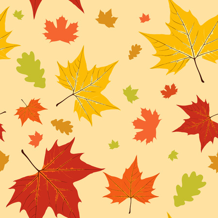 Autumn seamless pattern with maple and oak leavesのイラスト素材