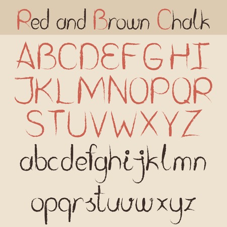 Red and brown chalk hand drawing alphabet setのイラスト素材
