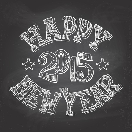 Happy New Year retro hand-lettering with chalk on blackboard backgroundのイラスト素材