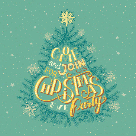 Vintage Christmas eve party invitation hand-letteringのイラスト素材
