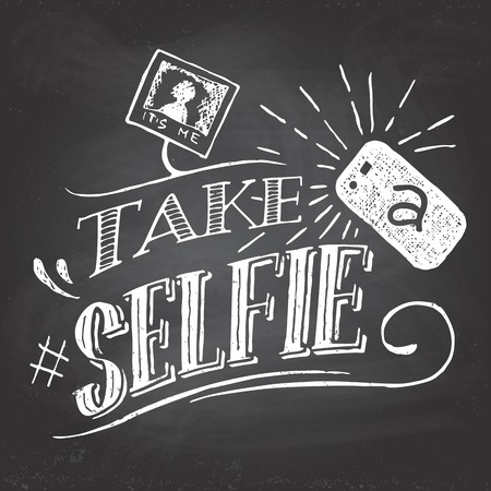 Take a selfie motivation quote hand-lettering on blackboard background with chalkのイラスト素材