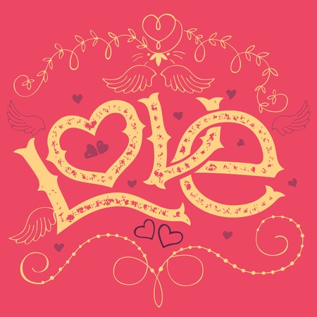 Love hand-lettering Valentines day card with hand-drawn elementsのイラスト素材