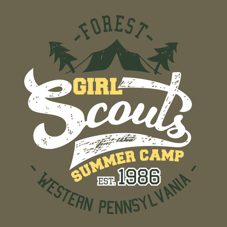 Girl Scouts summer camp, t-shirt and label typographic designのイラスト素材
