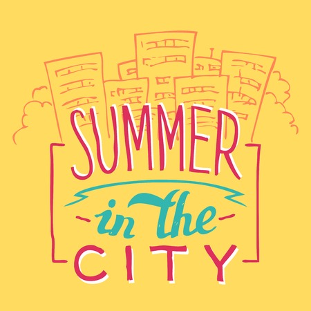 Summer in the City. Handlettering label and illustrationのイラスト素材
