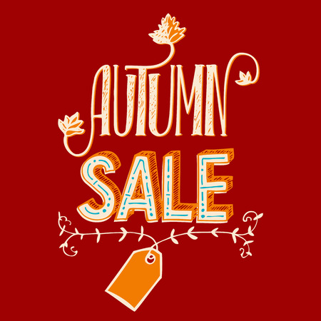 Autumn sale illustration. Hand-lettering poster for advertising salesのイラスト素材