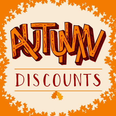 Autumn discounts illustration. Hand-lettering poster for advertising salesのイラスト素材