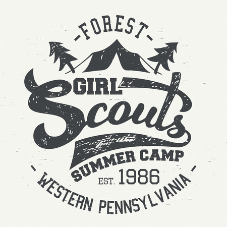 Girl Scouts summer camp. Typographic design for t-shirt and labels in vintage styleのイラスト素材