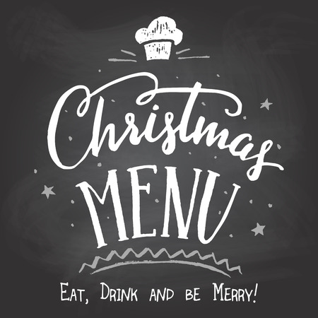 Christmas menu. Hand-lettering and calligraphy cover design on chalkboard background with chalkのイラスト素材