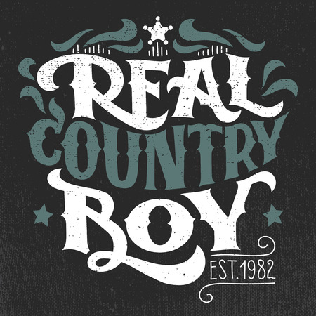 Real country boy. T-shirt, poster hand-lettering grunge designのイラスト素材