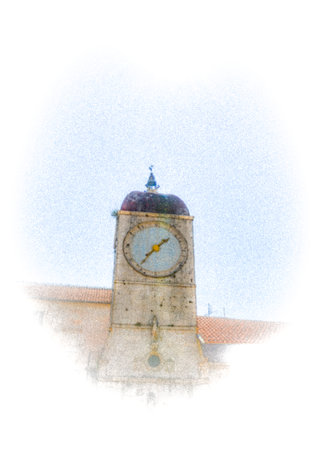 postcard from Trogir depicting the clock towerの写真素材