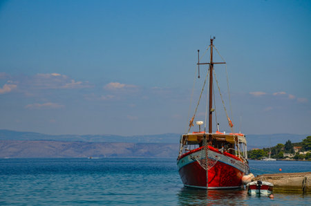 Fishing boat on the coast of the Adriatic Sea in Croatiaの写真素材