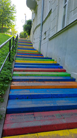 Colorful stairs in the city of Krakowの写真素材